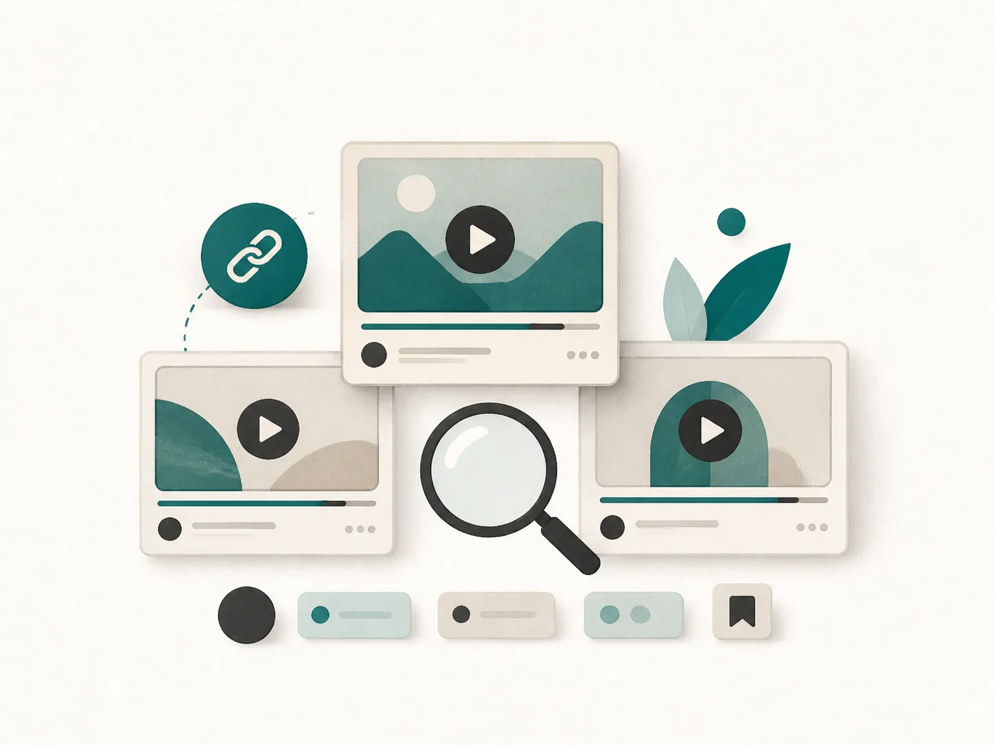 Illustration of connected creator tools for video, links, and research