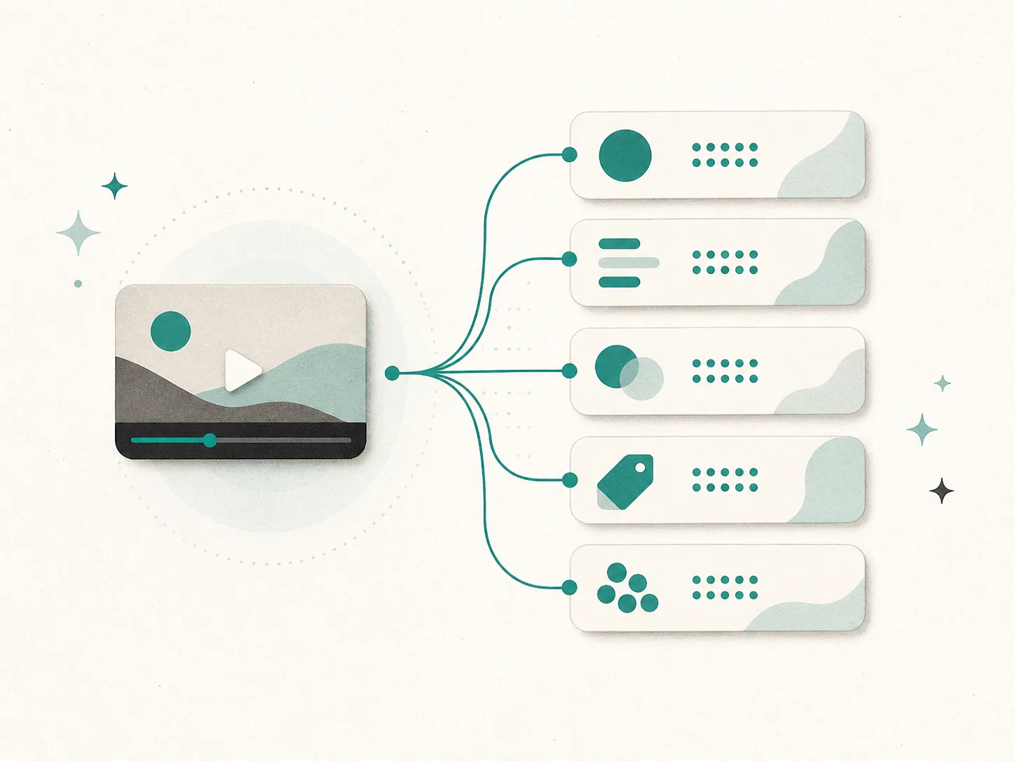 Illustration of one video idea branching into organised metadata