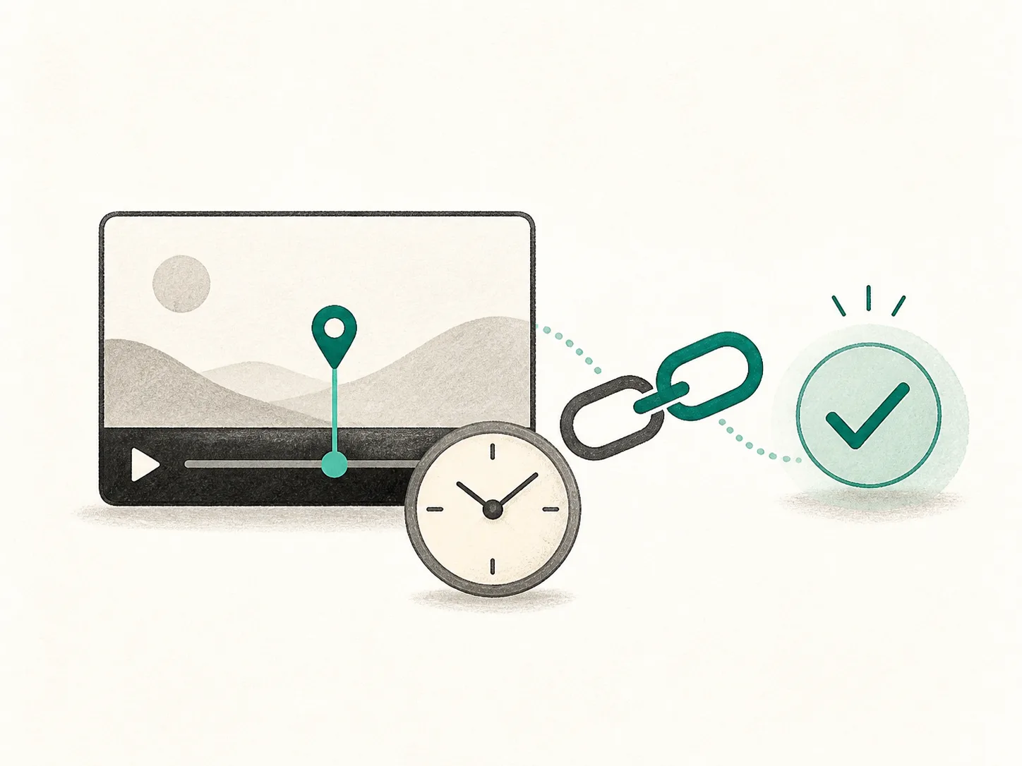 Illustration of a video timestamp connected to a shareable link