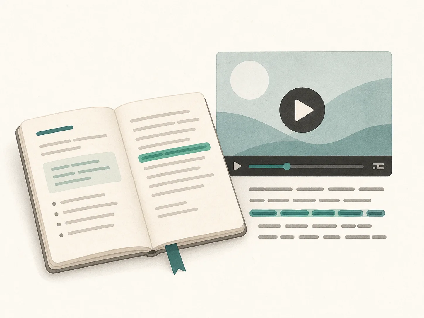 Illustration of notes and captions beside a video